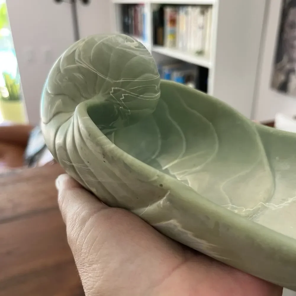 Vintage Dina Nautilus Shell Soapstone Dish Tray Light Green